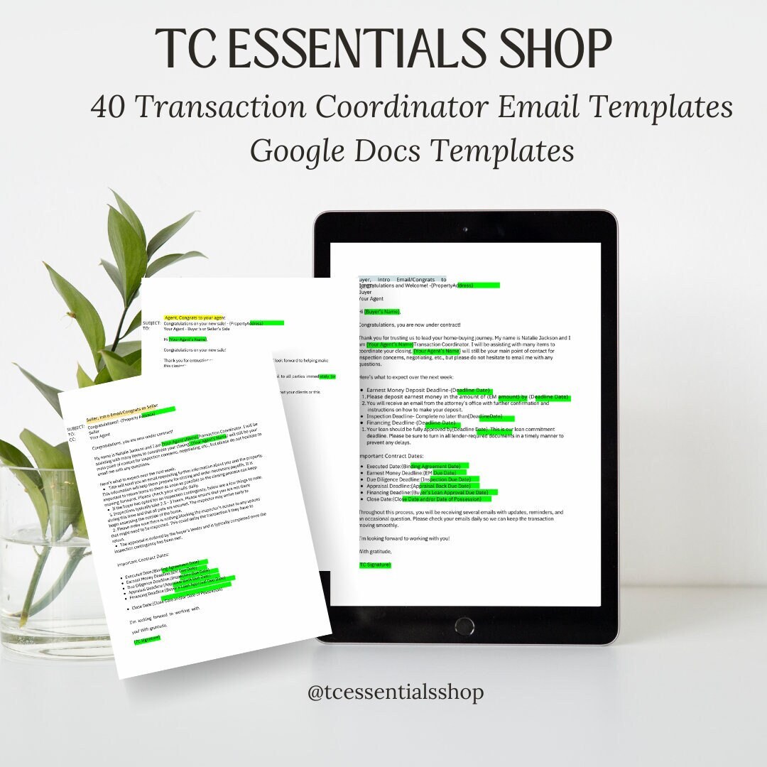 Transaction Coordinator Email Templates TC Gmail Templates Google Docs