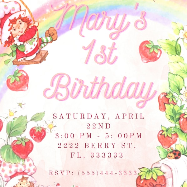 EditableVintage Strawberry Short-cake Invitation |Berry Special Party Invitation | Digital Strawberry Invitation | Editable Invitation