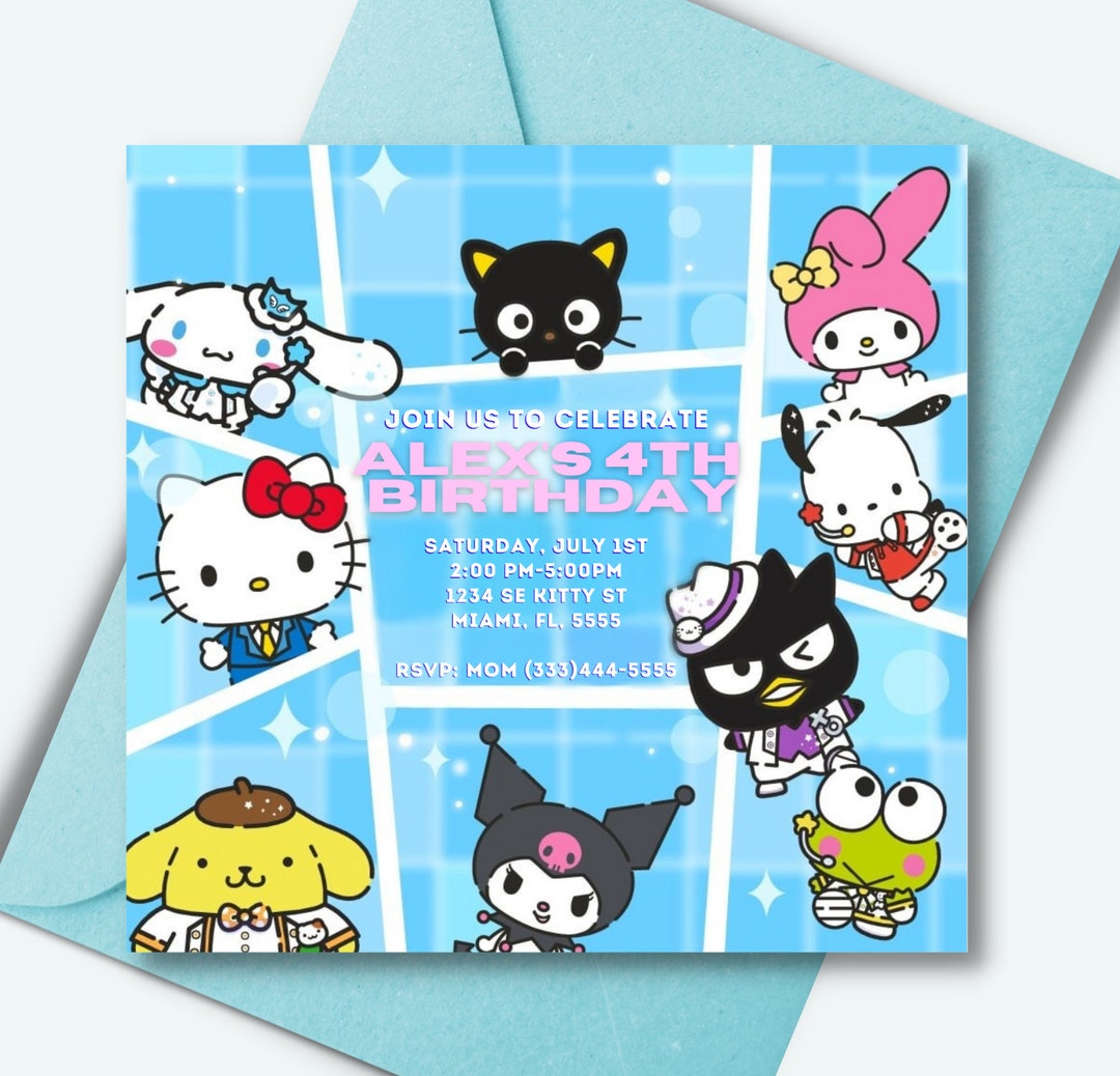 Kitty and Friends Invitation Kitty Birthday Invitation Boys and Girls Kitty and Friends Invitation Kitty Birthday Invitation Boys and Girls