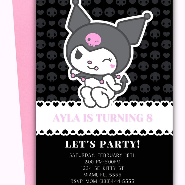 Kuro-mi Invitation, Cat Birthday Invitation, Kitty Party Invitation, Kawaii Kuro- mi Party, Digital file