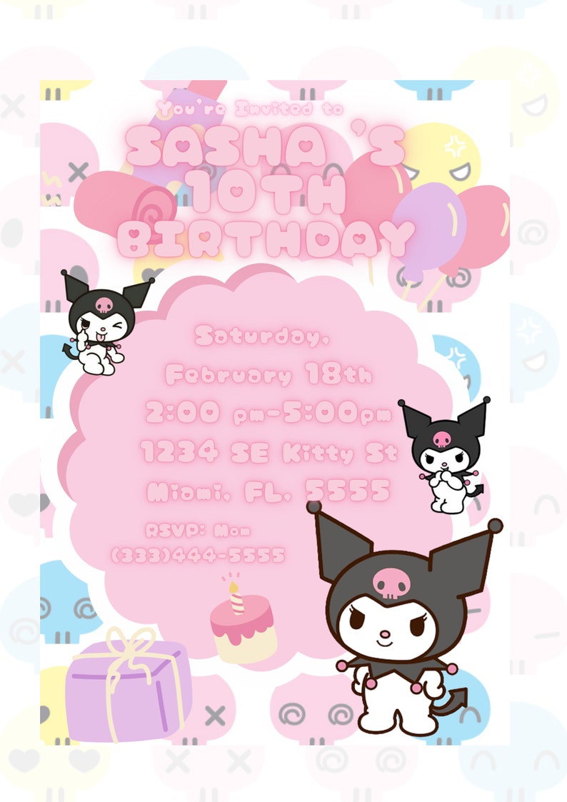Kuro-mi Invitation Cat Birthday Invitation Kitty Party - Etsy