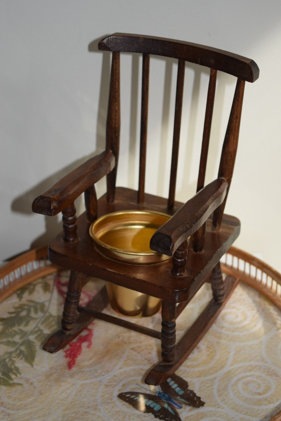 Rocking Chair Planter Wooden Vintage Small Gold Pot Etsy