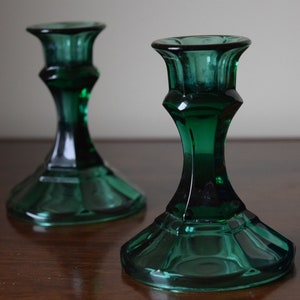 1960 Teal Turquoise Indiana Glass Company Ridged Candlestick Holders Translucent Glass (Set of 2)