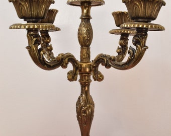 Elaborate Vintage Heavy Brass 5 Holder Detailed Italian Candleabra Candle Holder