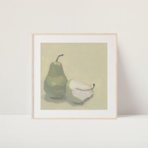 Fine Art Print | Pears Oil Painting | Handmade | Minimalist Decor | Kitchen Decor | Muted Colors | Monochromatic Color | Food and Drink