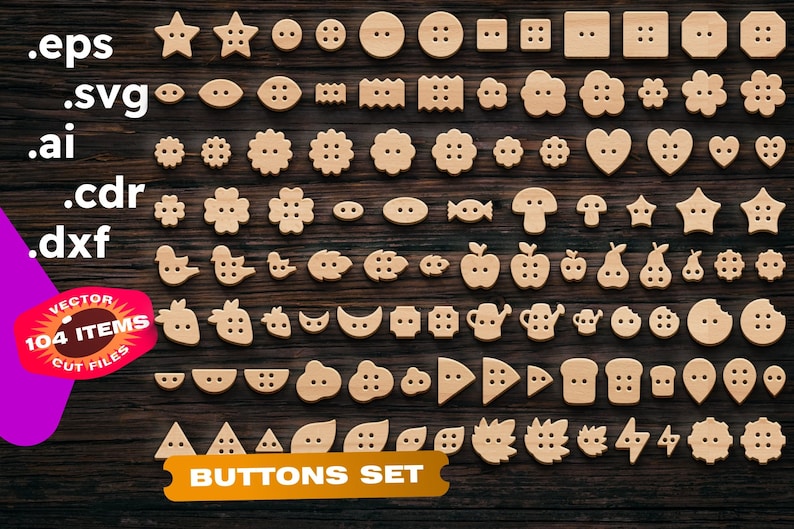 104 Buttons Set SVG, CNC Laser Cut Files for Woodworking - Etsy