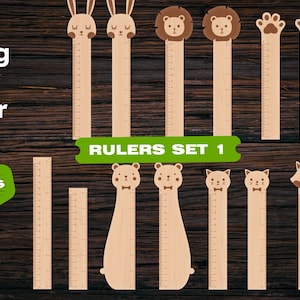 Règle jouet svg lapin règle svg lion règle svg chat règle svg ours règle svg, raton laveur règle svg Glowforge Laser coupe fichiers fichier CNC