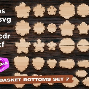 Set fondo cestello SVG Fondi di cestini in legno rotondi File di taglio CNC Lazer File Dxf per file Cnc per file di taglio vettoriale in legno