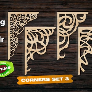Corner set svg CNC files for wood Curtain Frame Laser cut files Laser cut files Laser cut files Woodworking plans Window corner swirl