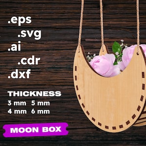 Moon gift box svg laser cut files Vase for bouquets dxf Lazer cut for Glowforge Laser box moon with racks 3 4 5 6 mm thickness