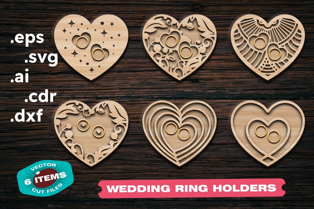 Wedding Ring Holders Svg Heart Wedding Rings Holder Svg File Laser Cut