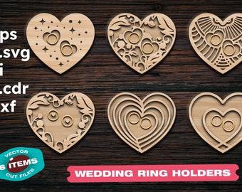 Wedding ring holders svg Heart Wedding rings holder svg file laser cut files Big set Bag making DXF Laser cut files Woodworking plans