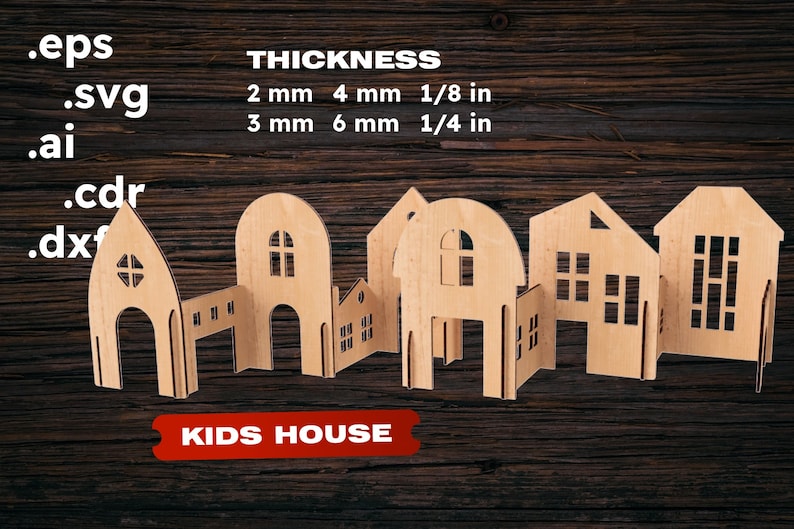 Kinderhuis speelgoed kit Houtbewerkingsplannen Kid huis spel Lasergesneden bestanden CNC-bestand Glowforge Lasergesneden bestanden speelgoed svg Cnc-bestanden voor hout afbeelding 1