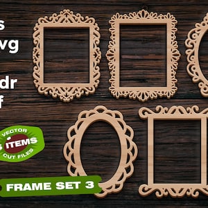 フォトフレームセット 3 svg CNC 木材用ファイル レーザーカットファイル CNC 木工レーザーカットベクタープラン Cricut 用 svg ファイル ベクターカッティングプラン