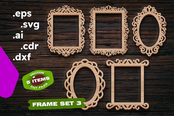 Photo Frame SVG Laser Cut Files, CNC Woodworking (Set of 5)