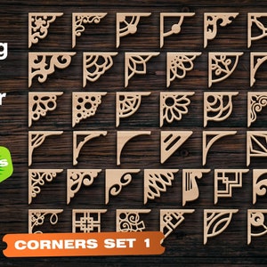 Hoekset SVG CNC-bestanden voor hout Gordijn Frame Lasergesneden bestanden Lasergesneden bestanden Lasergesneden bestanden Houtbewerkingsplannen Raamhoekwerveling