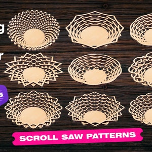 Scroll saw patterns SVG DXF Wood plates set Laser cut files dxf Dxf files for Cnc files for wood Cnc router Cnc file for wood Wood project