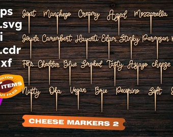 Cheese Markers SVG Laser Cut Files, Cheese Board Labels (Digital Download)