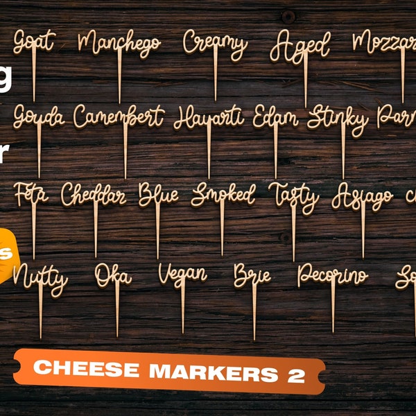 Cheese markers 2 set svg Laser cut files Cheese board labels Laser cut files Cnc router Lazer cut for Glowforge Woodworking plans