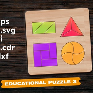 Puzzle for child 3 svg Lazer cut for Glowforge puzzle Laser cut files Dxf files for Cnc files for wood Puzzle Templates