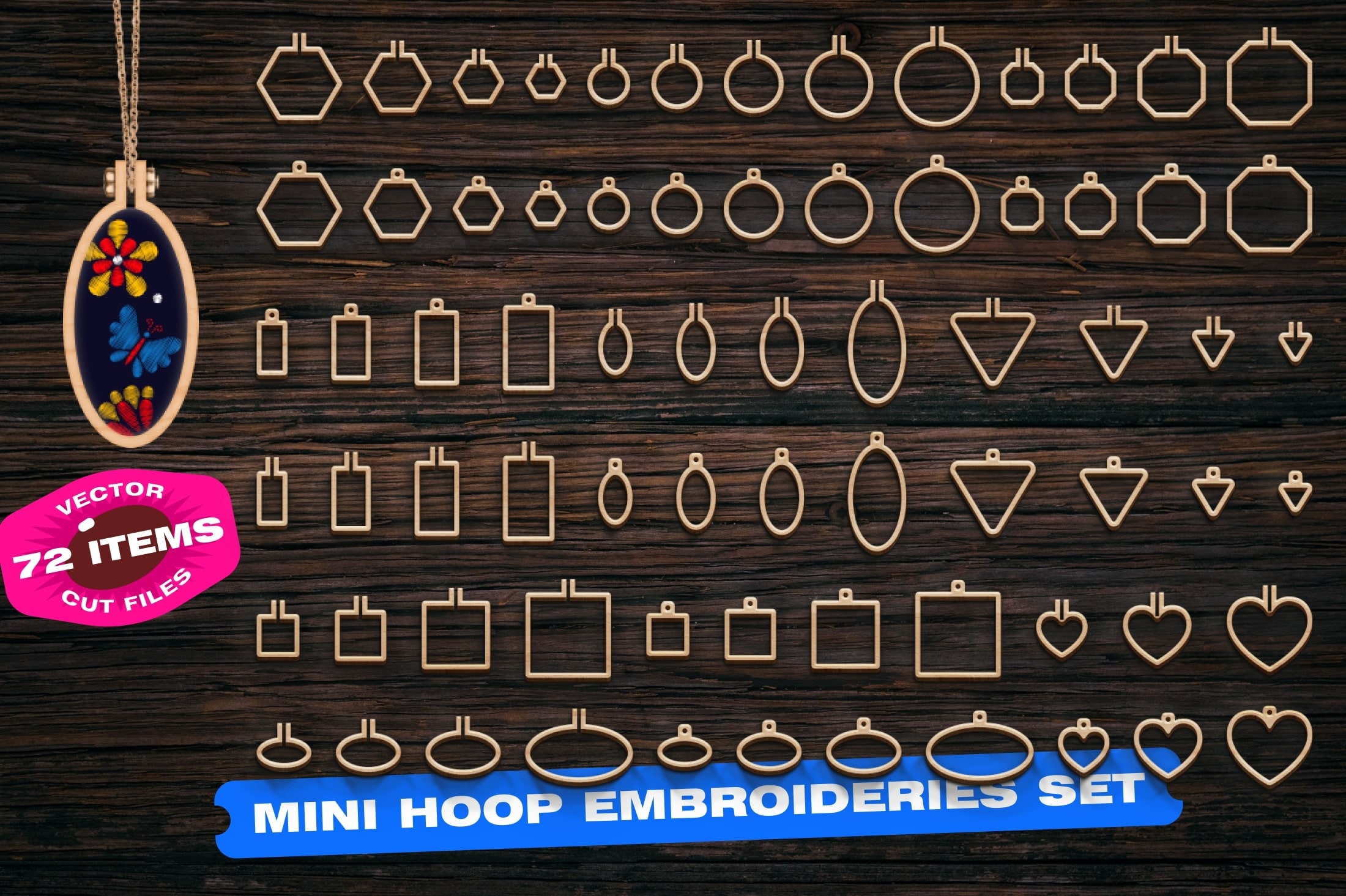 Mini Embroidery Hoop SVG Set, Necklace Pendant Laser Cut Files (digital ...