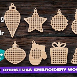 Kerst Houten kruissteek blanks 2 set Lasergesneden bestand Borduurwerk houten basis CNC Lasergesneden bestanden Dxf-bestanden voor Cnc-bestanden voor hout
