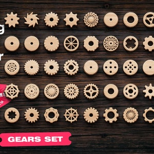 Gears svg set dxf spaanplaat engrenages svg Lasergesneden bestanden Lasergesneden bestanden Houtbewerkingsplannen Steampunk Gear dxf