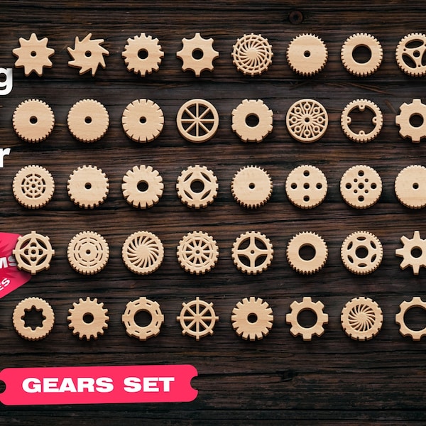 Gears svg set dxf chipboard engrenages svg  Laser cut files Laser cut files Woodworking plans Steampunk Gear dxf