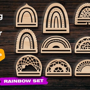 Rainbow svg Lazer cut for Glowforge Base cut out Macrame base Hanger set dxf Laser cut files Woodworking plans Cnc files for wood
