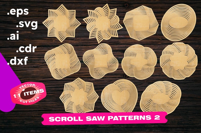 Scroll Saw Patterns 2 SVG DXF Wood Plates Set Laser Cut Files - Etsy
