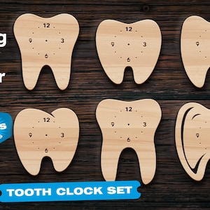 Diente reloj SVG Oficina médica decoración Dentista reloj de pared Archivos de corte láser cnc trabajo en madera corte láser vector plan svg archivos