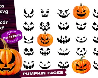 Pumpkin Face SVG Bundle: Halloween Laser Cut Files (25 Items)