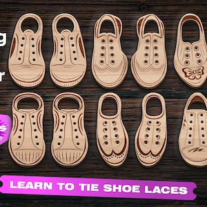 6 Allacciatura scarpa giocattolo SVG Impara a legare i lacci delle scarpe File tagliati al laser Glowforge File tagliati al laser giocattolo svg Design unico Motorik board dxf