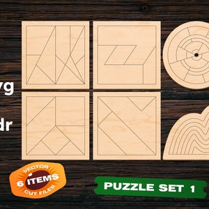 Puzzel svg Tangram Lazer gesneden voor Glowforge Cnc puzzel Lasergesneden bestanden Dxf-bestanden voor Cnc-bestanden voor hout Puzzelsjablonen Puzzels svg