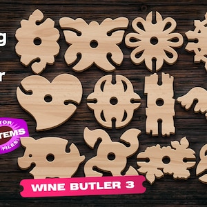 Wein galss Halter svg set 3 dxf Laser geschnittene Datei Einzigartiges Design Laser geschnittene Dateien Glowforge Laser geschnittene Dateien Spielzeug svg Wein Serviertablett Brett dxf