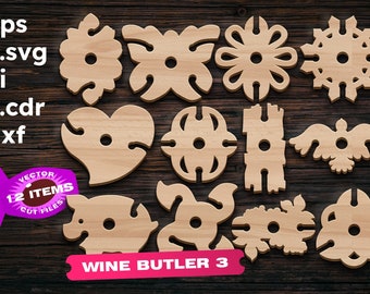 Wine galss holder svg set 3 dxf Laser cut file Unique design Laser cut files Glowforge Laser cut files toy svg Wine serving tray board dxf