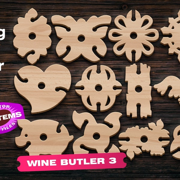 Wine galss holder svg set 3 dxf Laser cut file Unique design Laser cut files Glowforge Laser cut files toy svg Wine serving tray board dxf