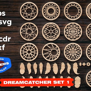 Acchiappasogni grande set svg Lazer taglio Boho acchiappasogni dxf Vector Taglio laser modello albero cuore taglio laser file dxf File Cnc per legno