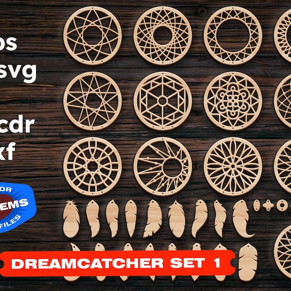 Dreamcatcher grand ensemble svg Lazer coupe Boho dream catcher dxf Vector Laser coupe modèle arbre coeur laser découpe dxf fichier fichiers Cnc pour bois