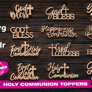 God Bless svg topper bundle Sainte communion svg coupe fichiers Cake Topper svg Fichiers découpés au laser Plans de travail du bois Fichiers découpés au laser Glowforge