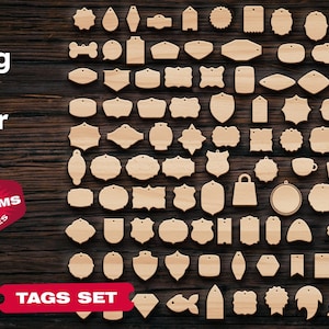 Op de afbeelding: Een set van 100 houten labels in verschillende vormen en maten. De labels zijn gemaakt van natuurlijk hout en hebben een rustieke uitstraling. De set bevat labels met afgeronde hoeken, vierkante hoeken en verschillende andere vormen. De labels zijn perfect om een ​​persoonlijke touch toe te voegen aan geschenken, ambachten en andere projecten.