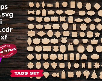 Laser Cut Tag SVG Bundle, 100 Shapes (Digital Files)