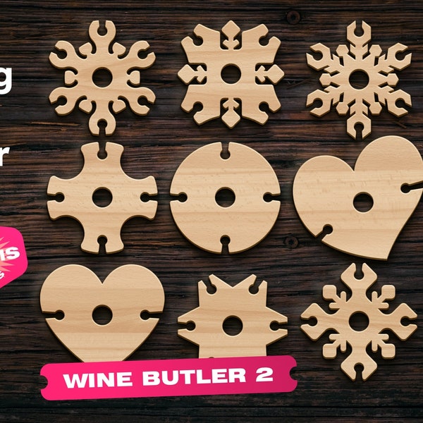 Wine butler svg set 2 dxf Laser cut files Cnc router Lazer cut for Glowforge Laser cut files Woodworking plans toy svg Cnc files for wood