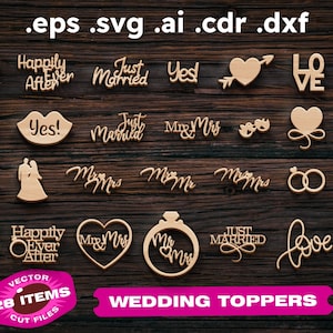 Mariage topper svg bundle Fichiers découpés au laser fichiers découpés Cake Topper svg Fichiers découpés au laser Plans de travail du bois Fichiers découpés au laser Glowforge