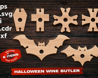 Halloween Wine Glass Holder SVG Set, Laser Cut Files