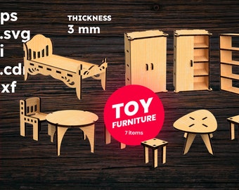 Archivos SVG para muebles de muñecas, accesorios para casas de muñecas, archivos para corte láser CNC