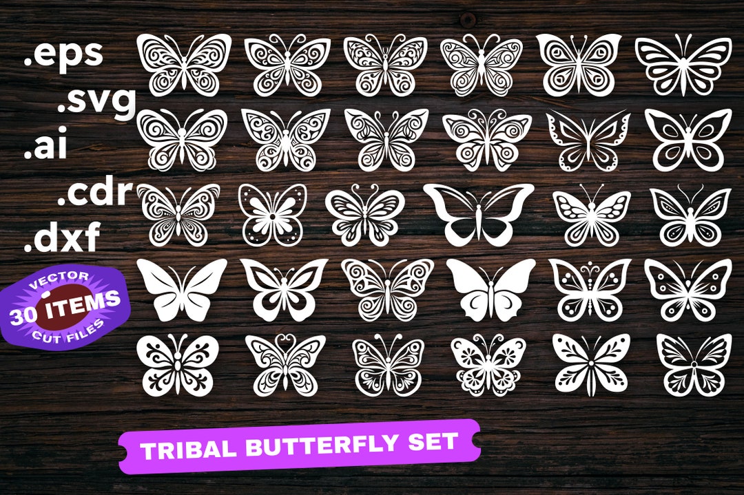 Butterfly Svg Tattoo With Scrolling Pattern Files for Cricut Dxf Vector ...