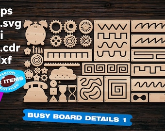 Busy board details SVG Busy board elements Laser cut files CNC file Glowforge Laser cut files toy svg Cnc files for wood Motorik board dxf