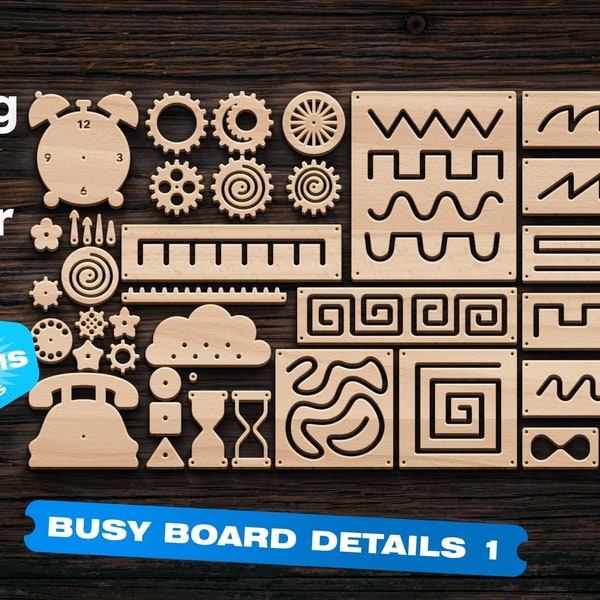 Busy board details SVG Busy board elements Laser cut files CNC file Glowforge Laser cut files toy svg Cnc files for wood Motorik board dxf