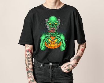 Zombie Pumpkin Neon Tattoo T-shirt Logo Design, Horror, Alternative, Graphic, Tattoo Design, Wall Art, logo, digital print download